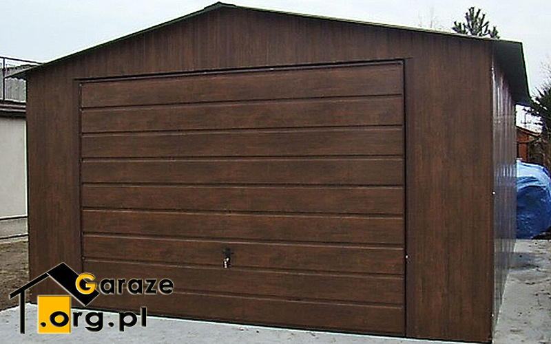 garaz blaszany orzech 4x6 poziomy panel